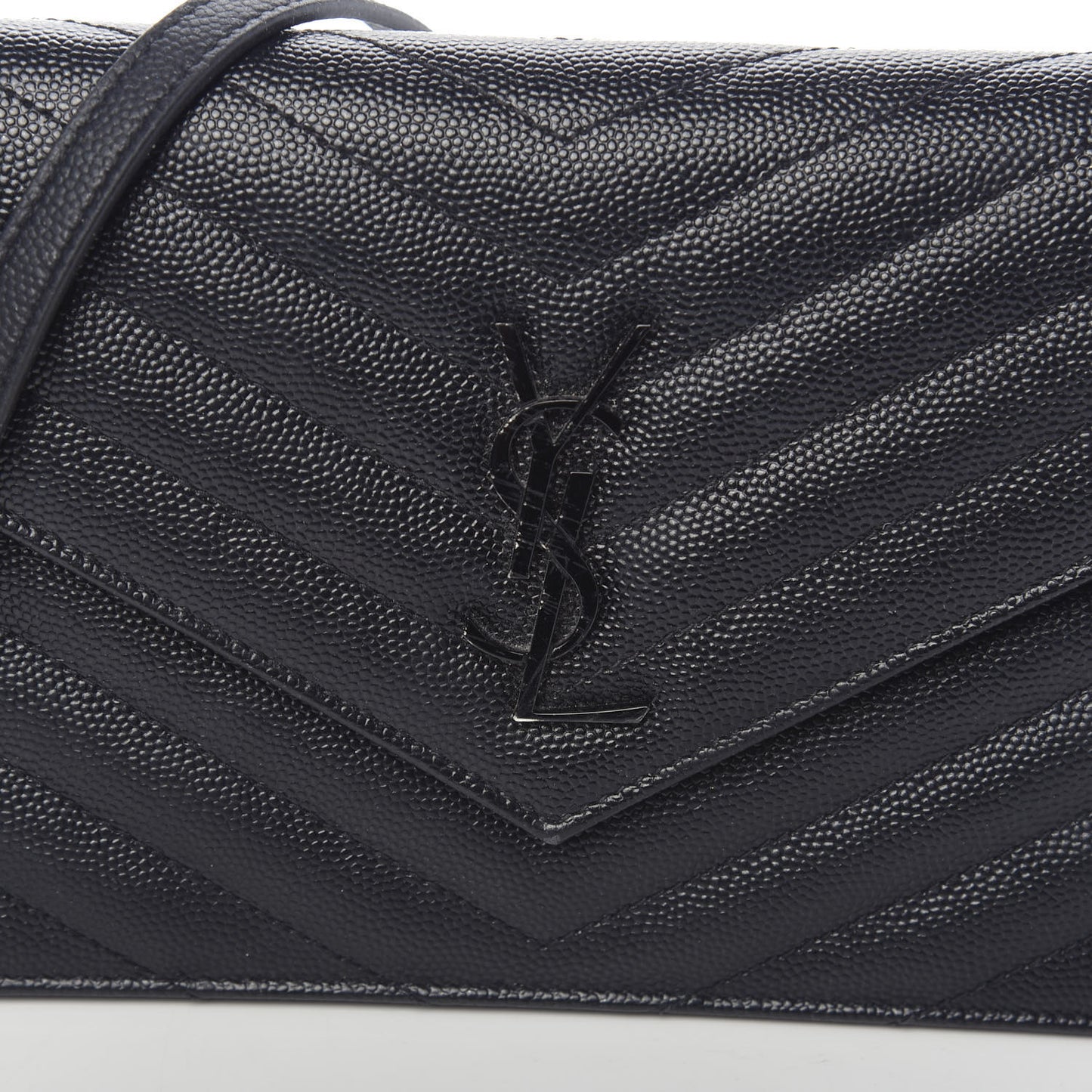 Grain De Poudre Matelasse Chevron Monogram Envelope Chain Wallet Black