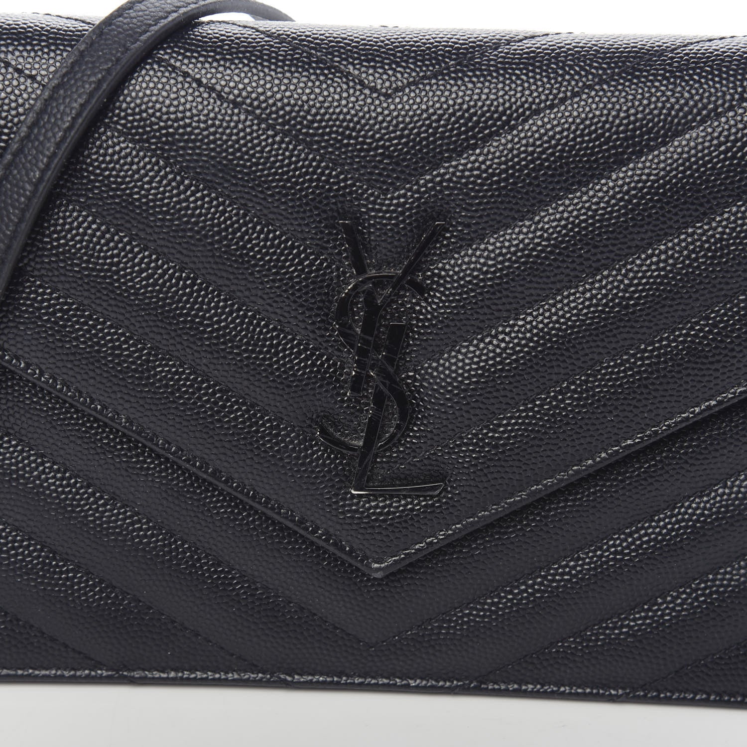 Saint Laurent Grain De Poudre Matelasse Chevron Monogram Envelope Chain Wallet Black 9 of 10