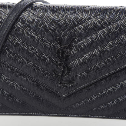 Saint Laurent Grain De Poudre Matelasse Chevron Monogram Envelope Chain Wallet Black 9 of 10