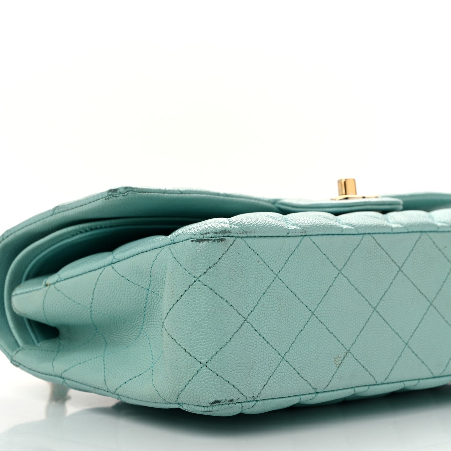 Caviar Quilted Medium Double Flap Light Blue