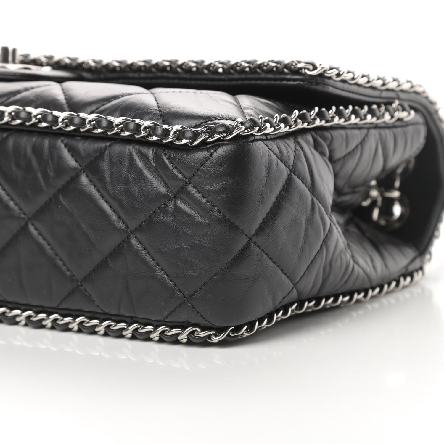 Chanel Crumpled Calfskin Quilted Large Chain All Over Flap Bag Black 10 of 11