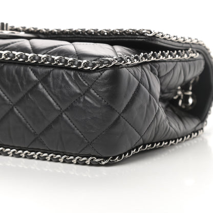 Chanel Crumpled Calfskin Quilted Large Chain All Over Flap Bag Black 10 of 11