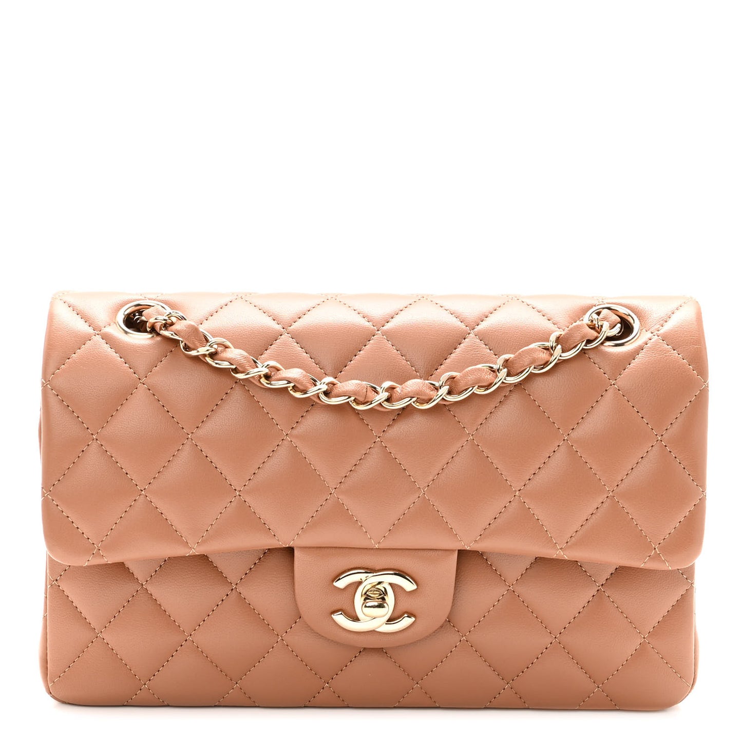 Lambskin Quilted Small Double Flap Brown