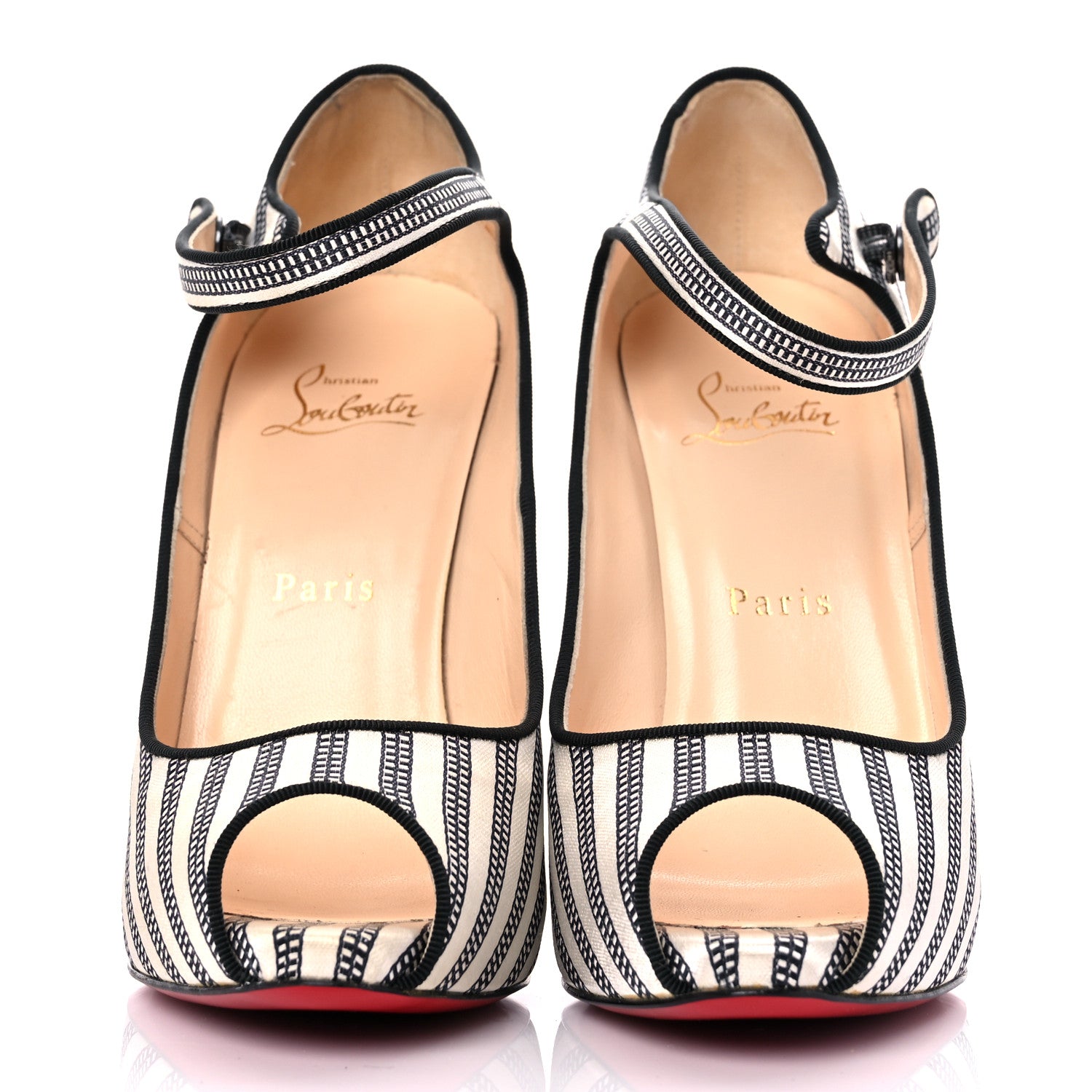 Christian Louboutin Canvas Melita Mary Jane Peep Toe 85 Pumps 38 White Black 2 of 11