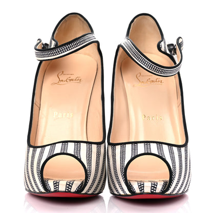 Christian Louboutin Canvas Melita Mary Jane Peep Toe 85 Pumps 38 White Black 2 of 11