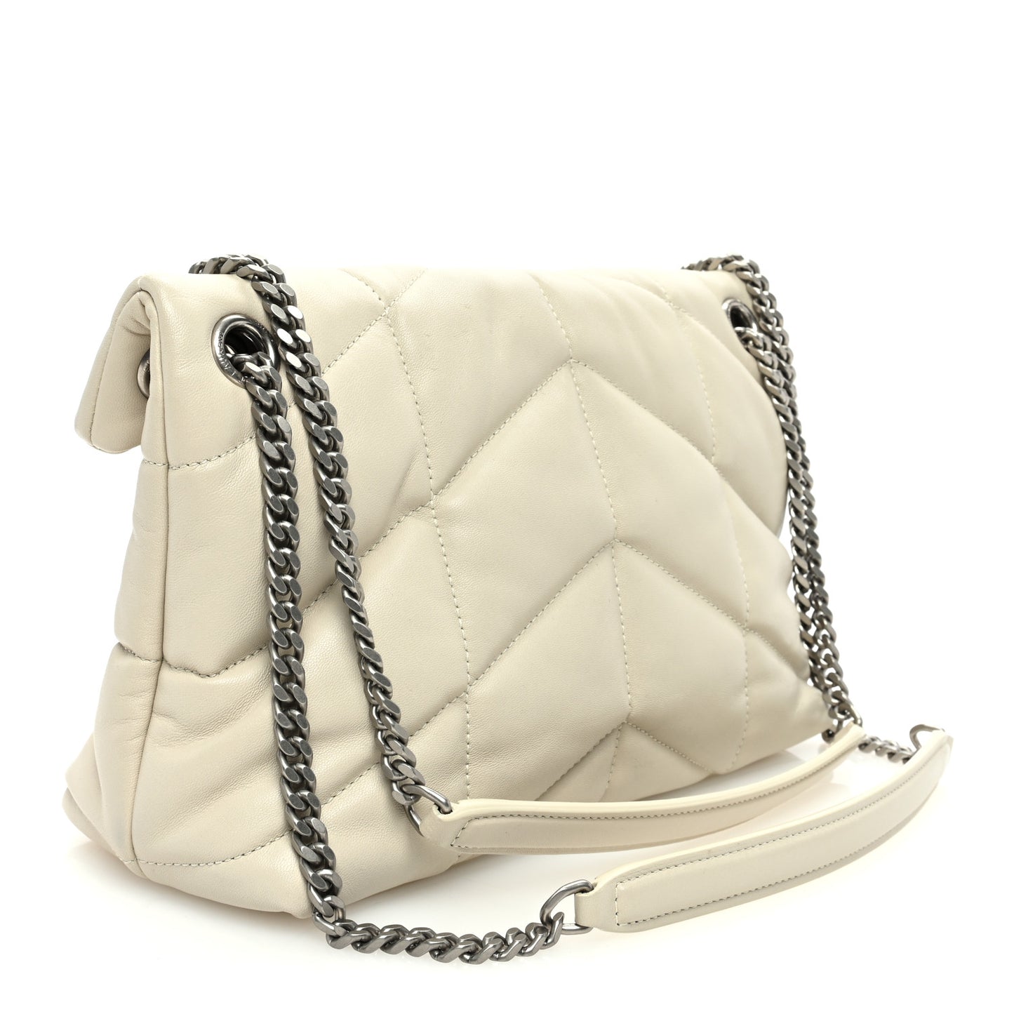 Lambskin Quilted Small Loulou Puffer Monogram Chain Satchel Crema Soft
