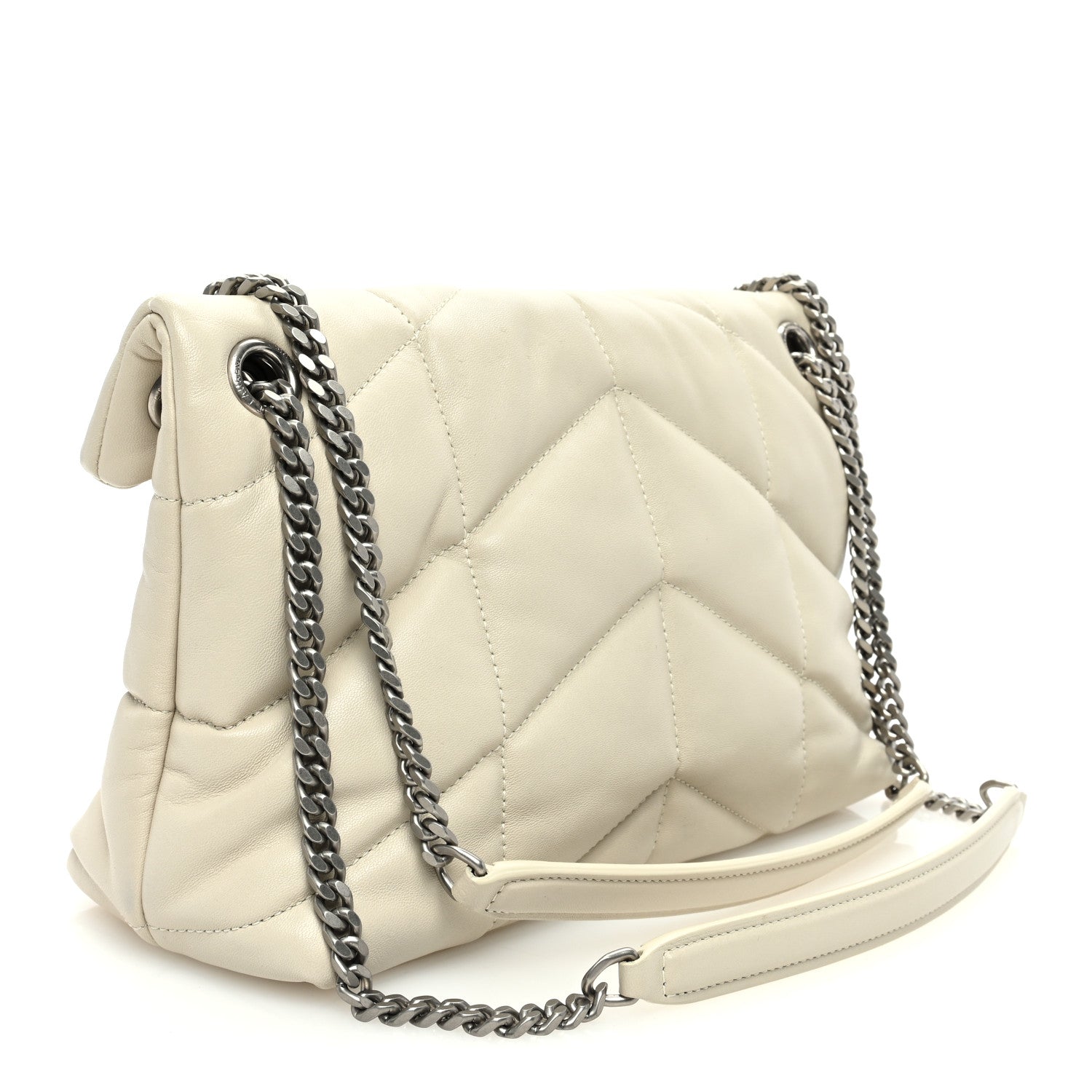 Saint Laurent Lambskin Quilted Small Loulou Puffer Monogram Chain Satchel Crema Soft 2 of 9