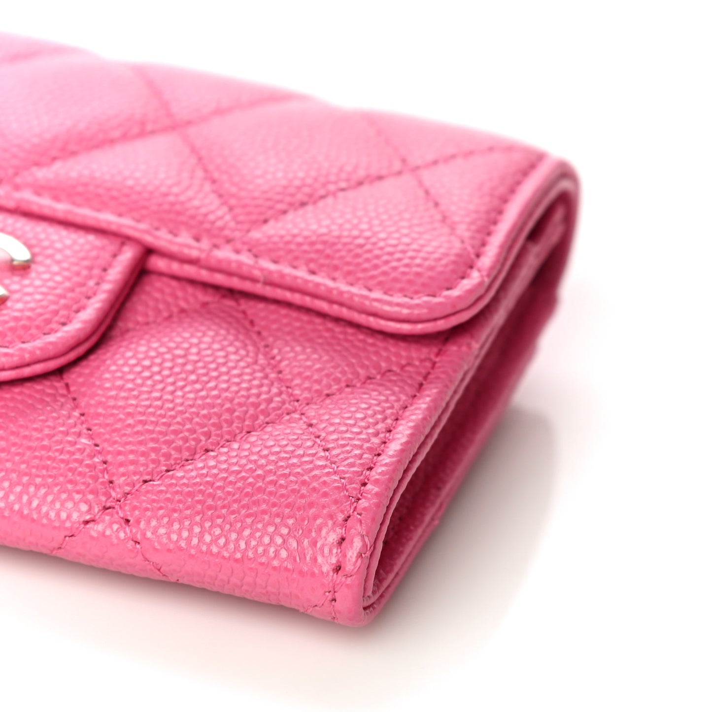 Caviar Quilted Flap Card Holder Wallet Pink