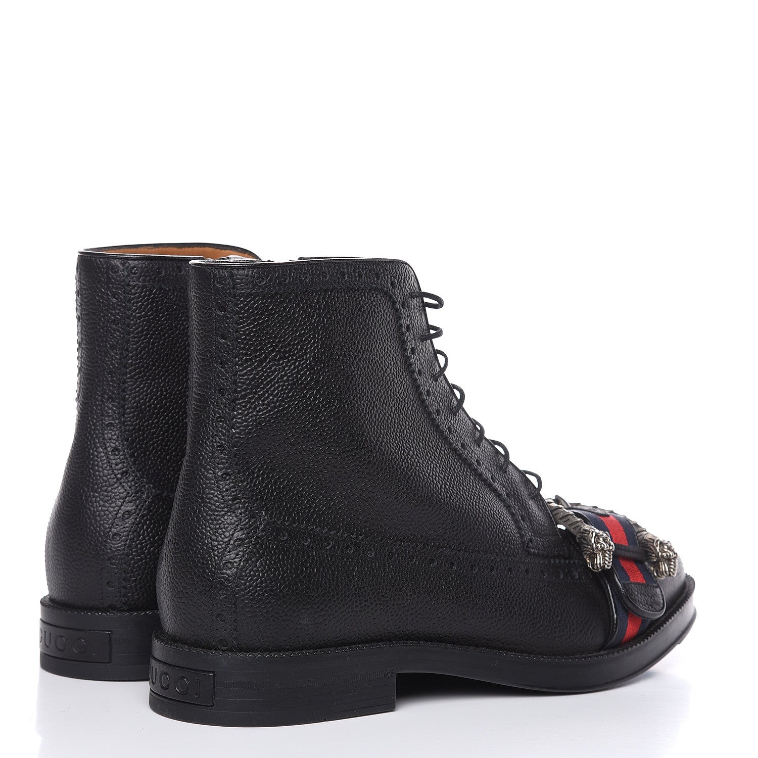Gucci Pebbled Calfskin Dionysus Web Mens Martins Boots 7 Black 4 of 11