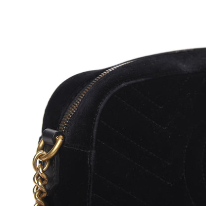 Gucci Velvet Matelasse Small GG Marmont Chain Shoulder Bag Black 9 of 14
