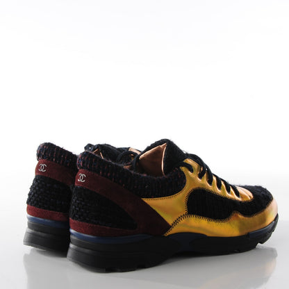 Chanel Tweed Suede Lambskin Sneakers 42 Black 6 of 10