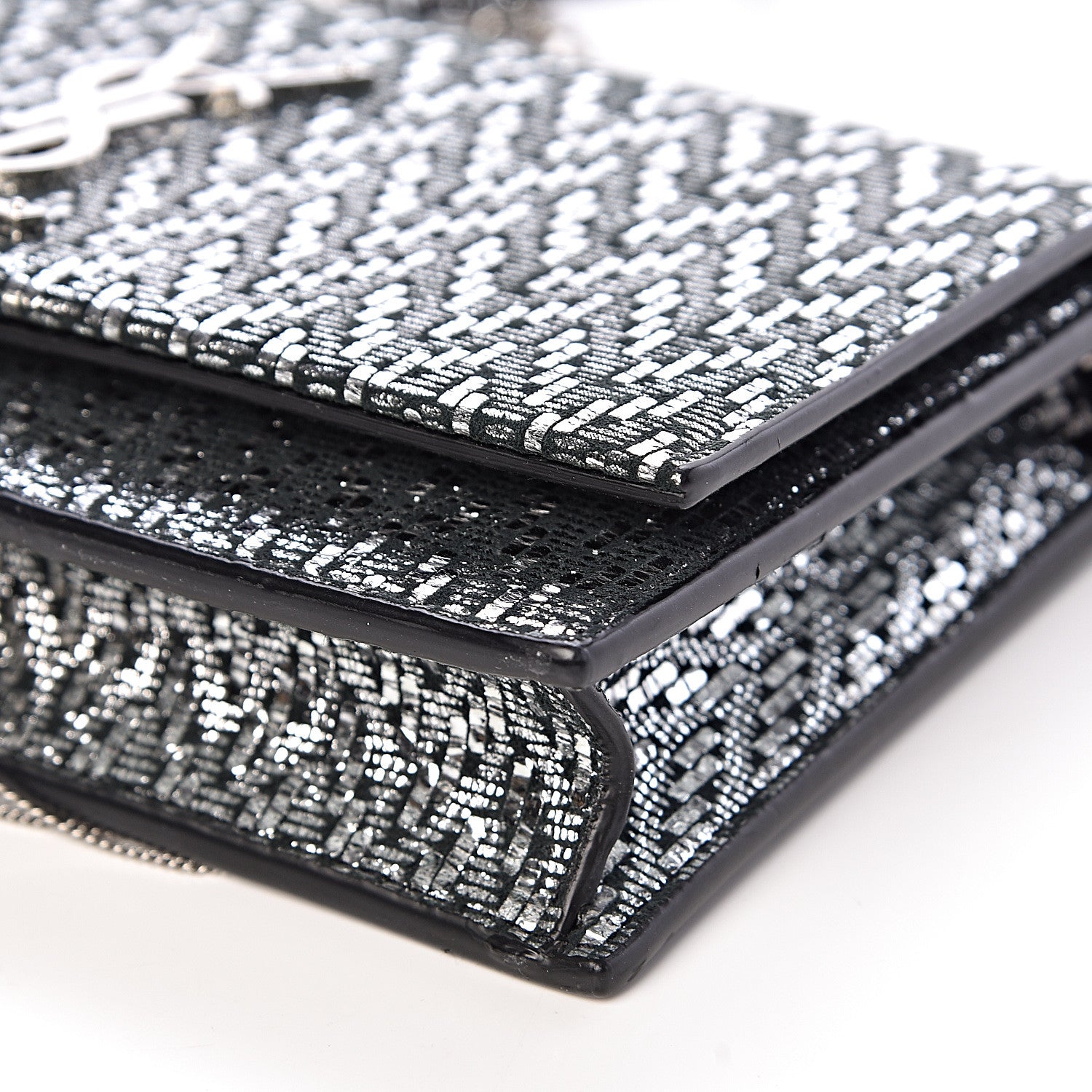 Saint Laurent Metallic Calfskin Classic Monogram Kate Tassel Chain Wallet Black Argento 9 of 9