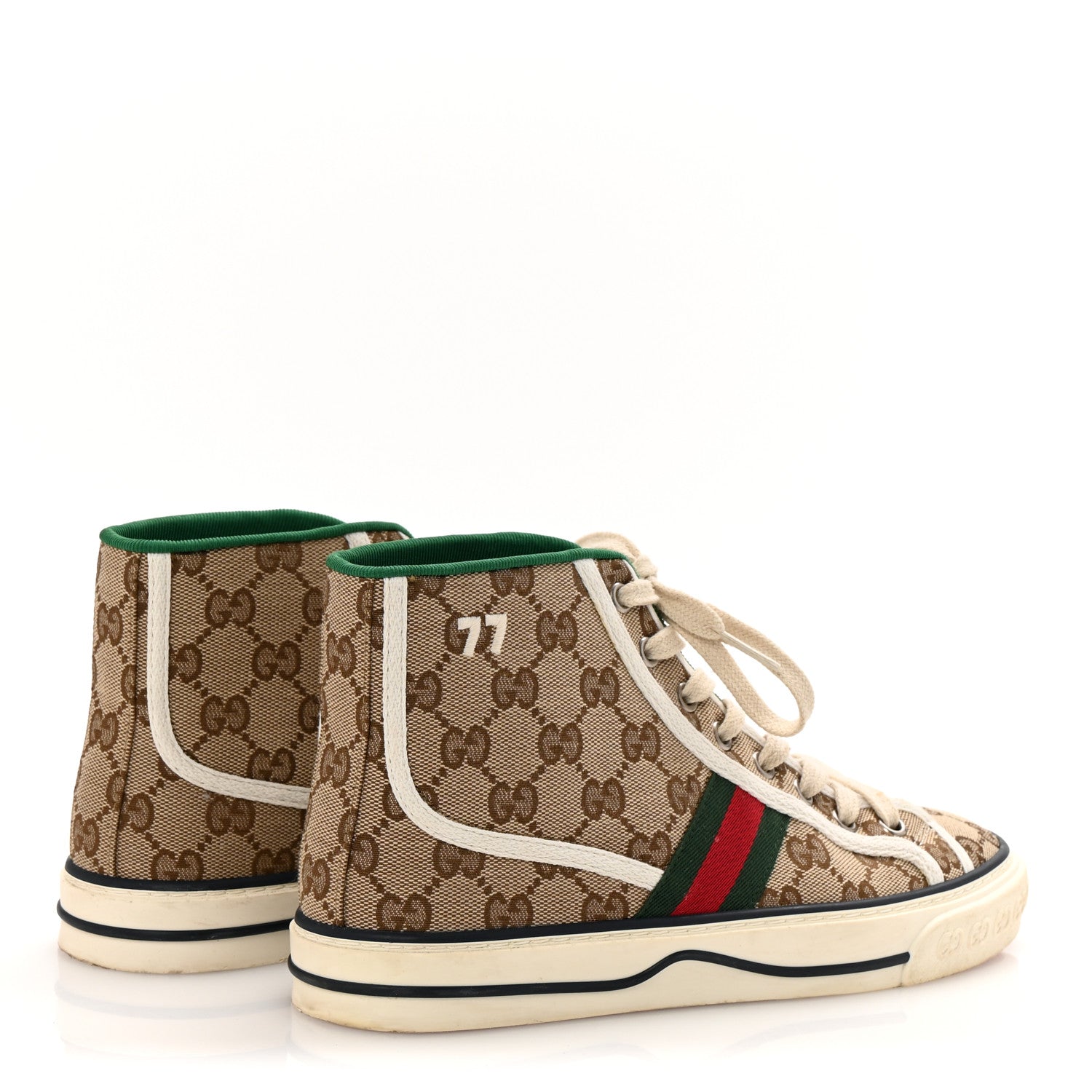 Gucci GG Monogram Web Womens 1977 Tennis High Top Sneakers 37.5 Beige Ebony Mystic White 5 of 10