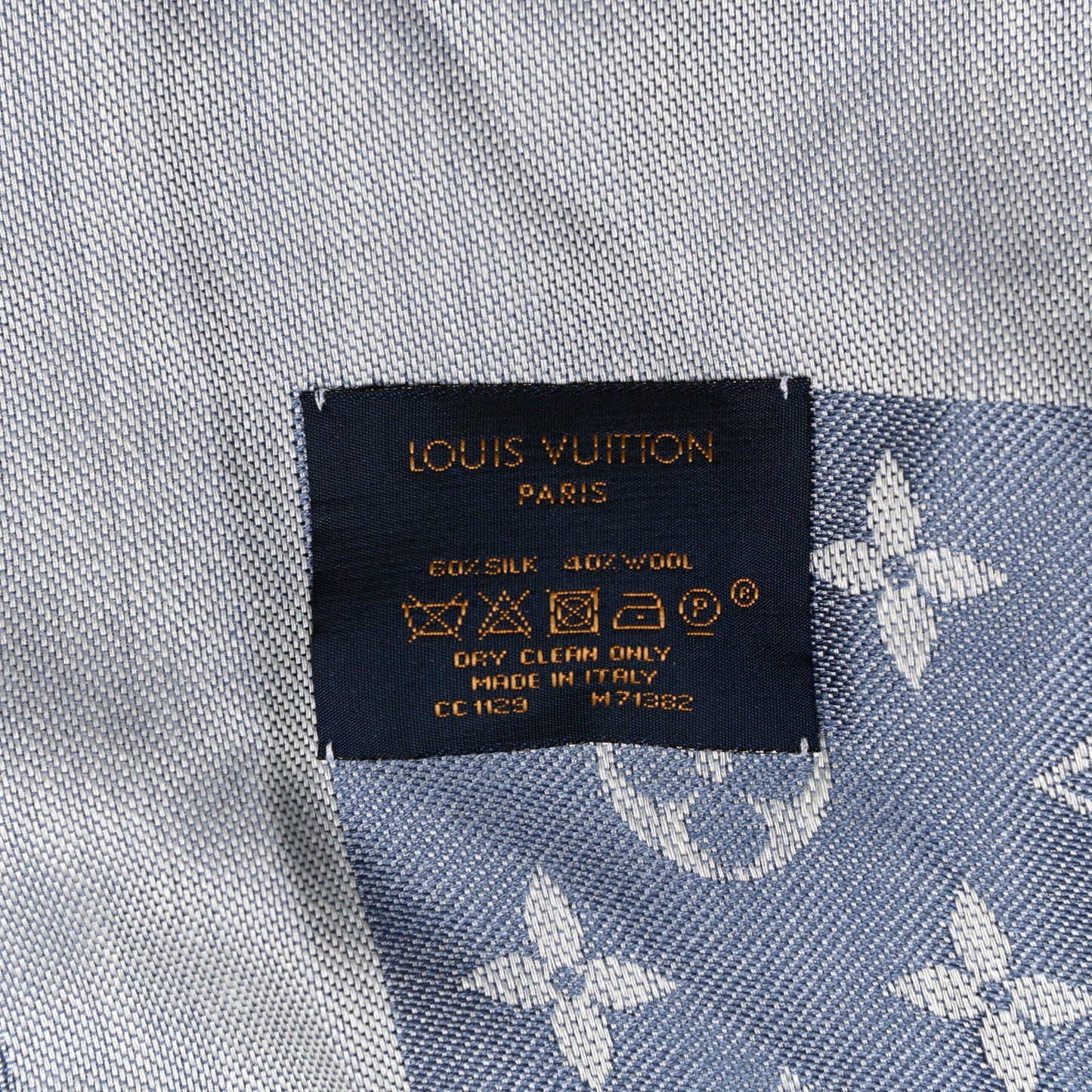 Silk Wool Monogram Denim Shawl Light Blue