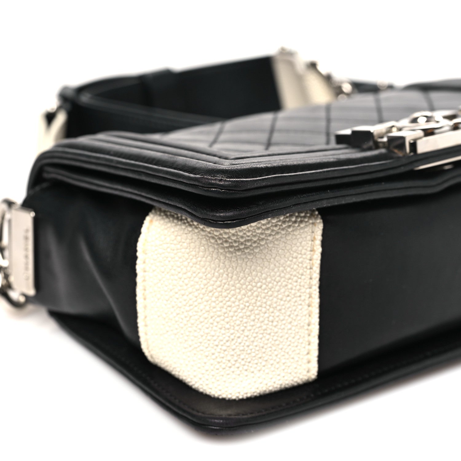Chanel Lambskin Galuchat Stingray Small Boy Crossbody Flap Black 9 of 11