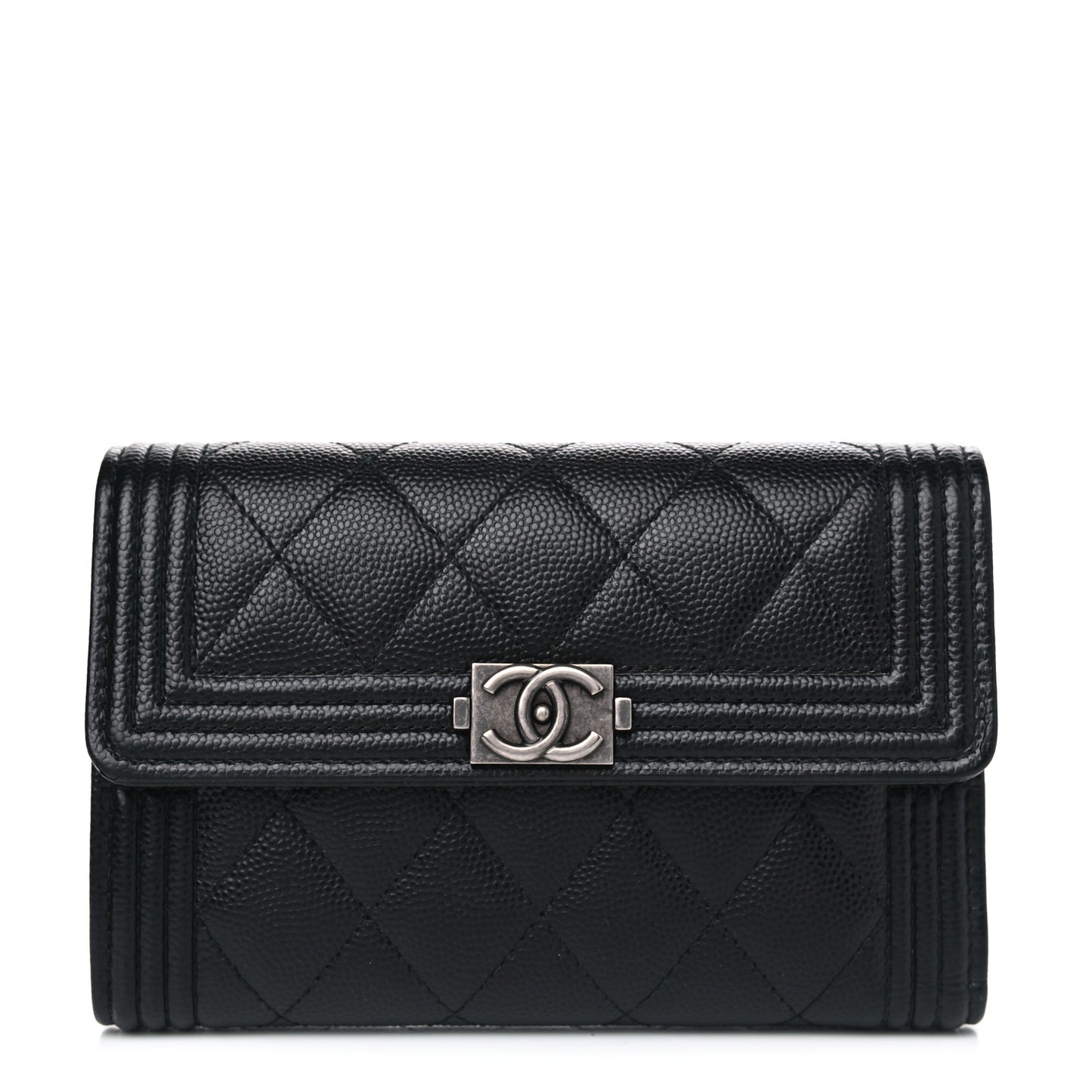 Caviar Quilted Medium Boy Flap Wallet Black