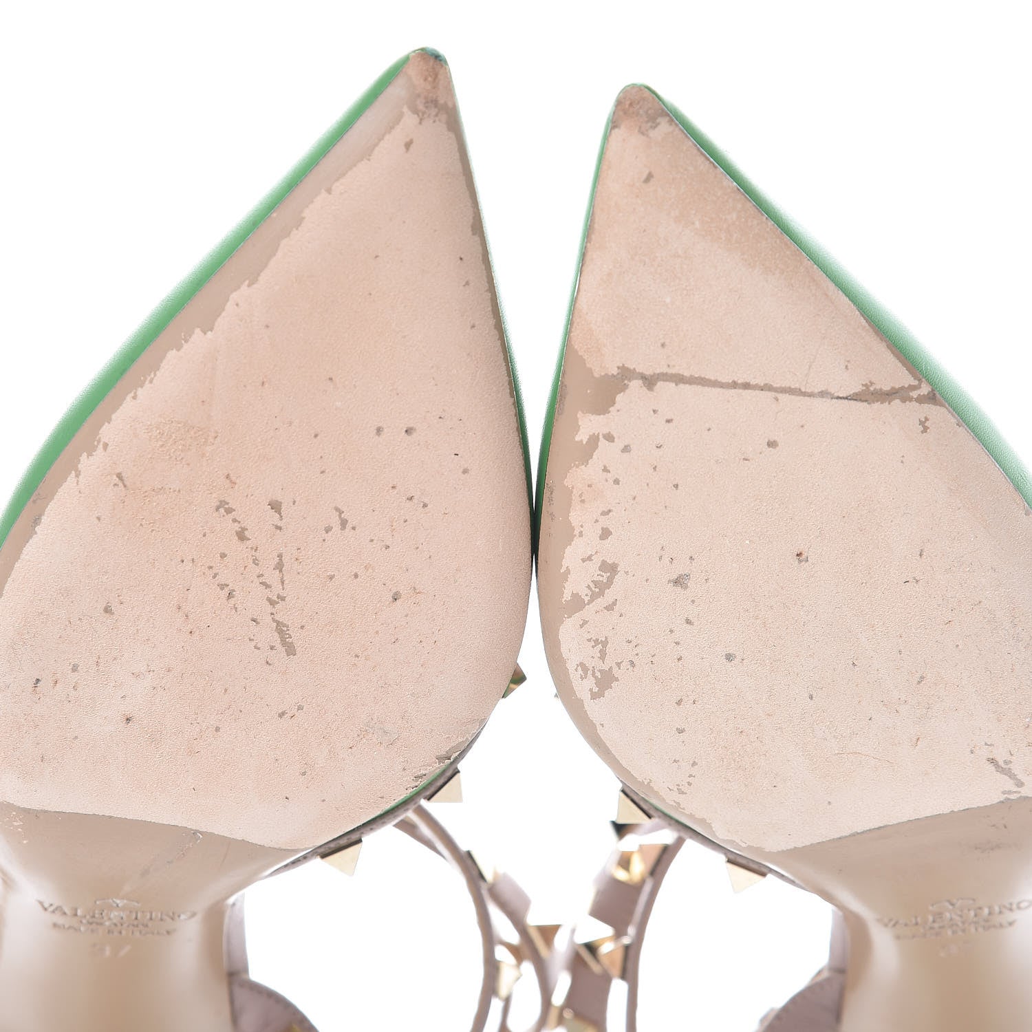 Valentino Garavani Calfskin Nappa Rockstud Ankle Strap 65mm Pumps 37 Green Poudre 10 of 11