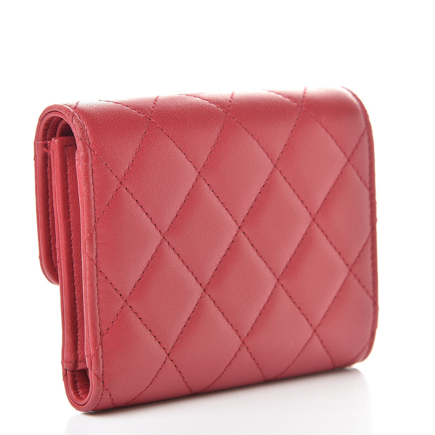 Lambskin Quilted Small Compact Wallet Red