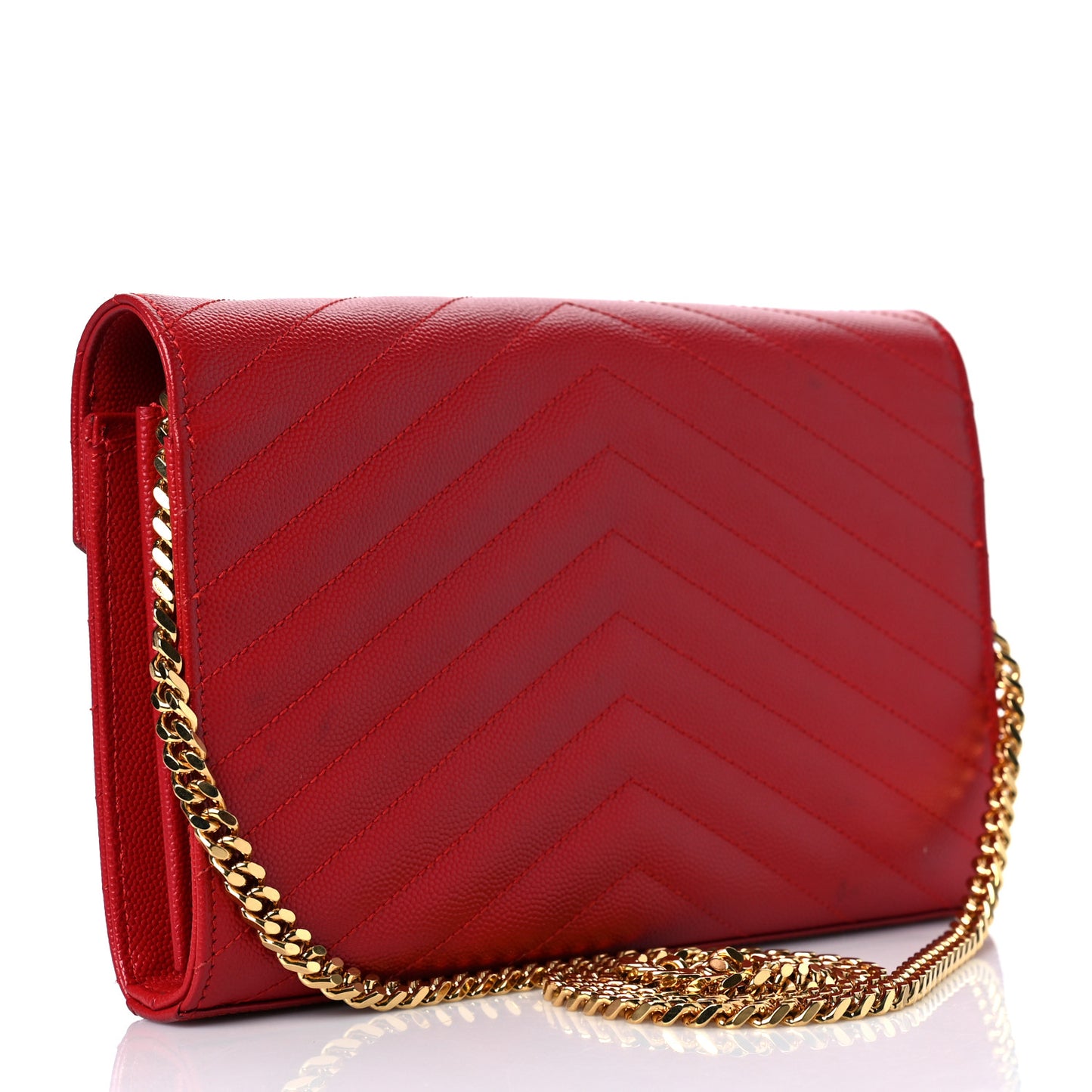 Grain De Poudre Matelasse Chevron Monogram Chain Wallet Red
