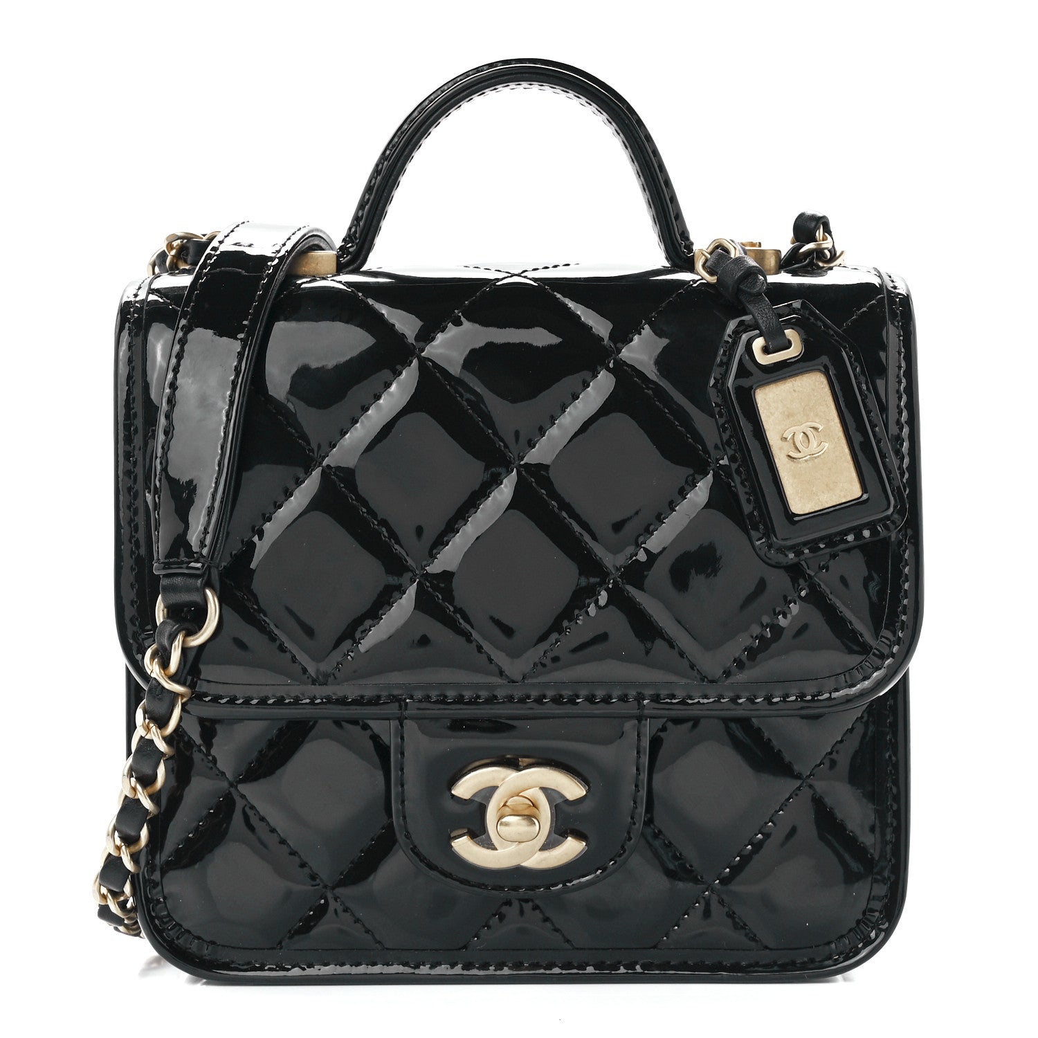 Chanel Patent School Memory Mini Top Handle Flap Black 1 of 12
