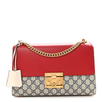 Gucci GG Supreme Monogram Calfskin Medium Padlock Shoulder Bag Beige Hibiscus Red New Rosette 1 of 10