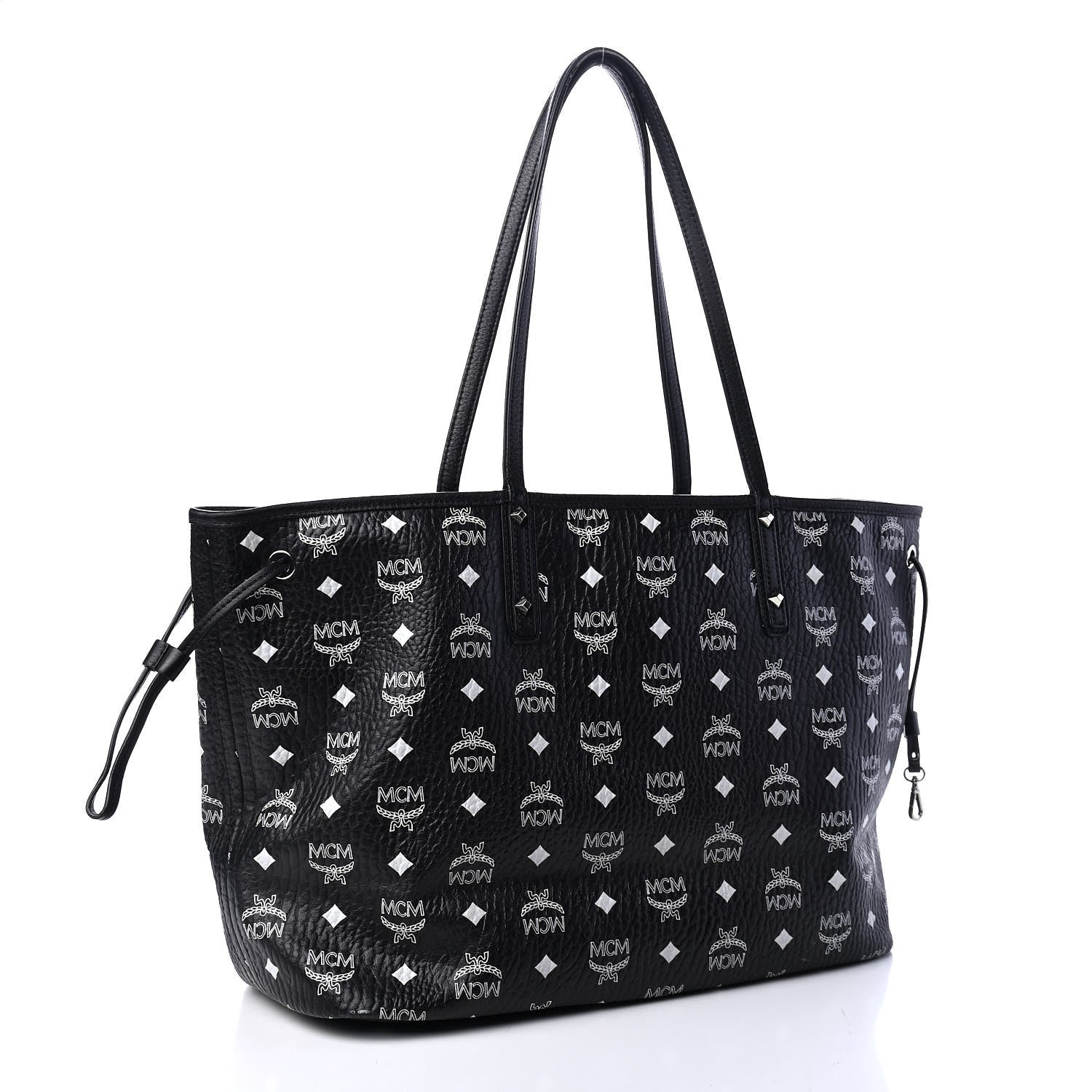 MCM Visetos Medium Anya Zip Top Shopper Tote Black 2 of 8