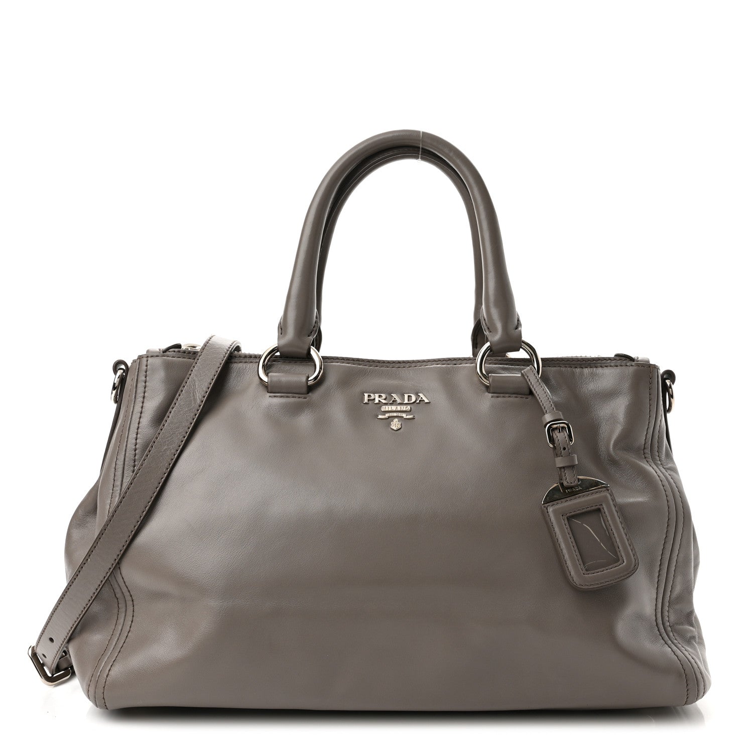 Prada Soft Calf Double Zip Shoulder Bag Argilla 1 of 8