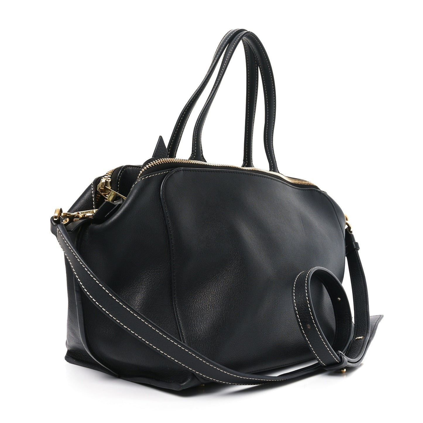 Calfskin Triple Zip Tote Black