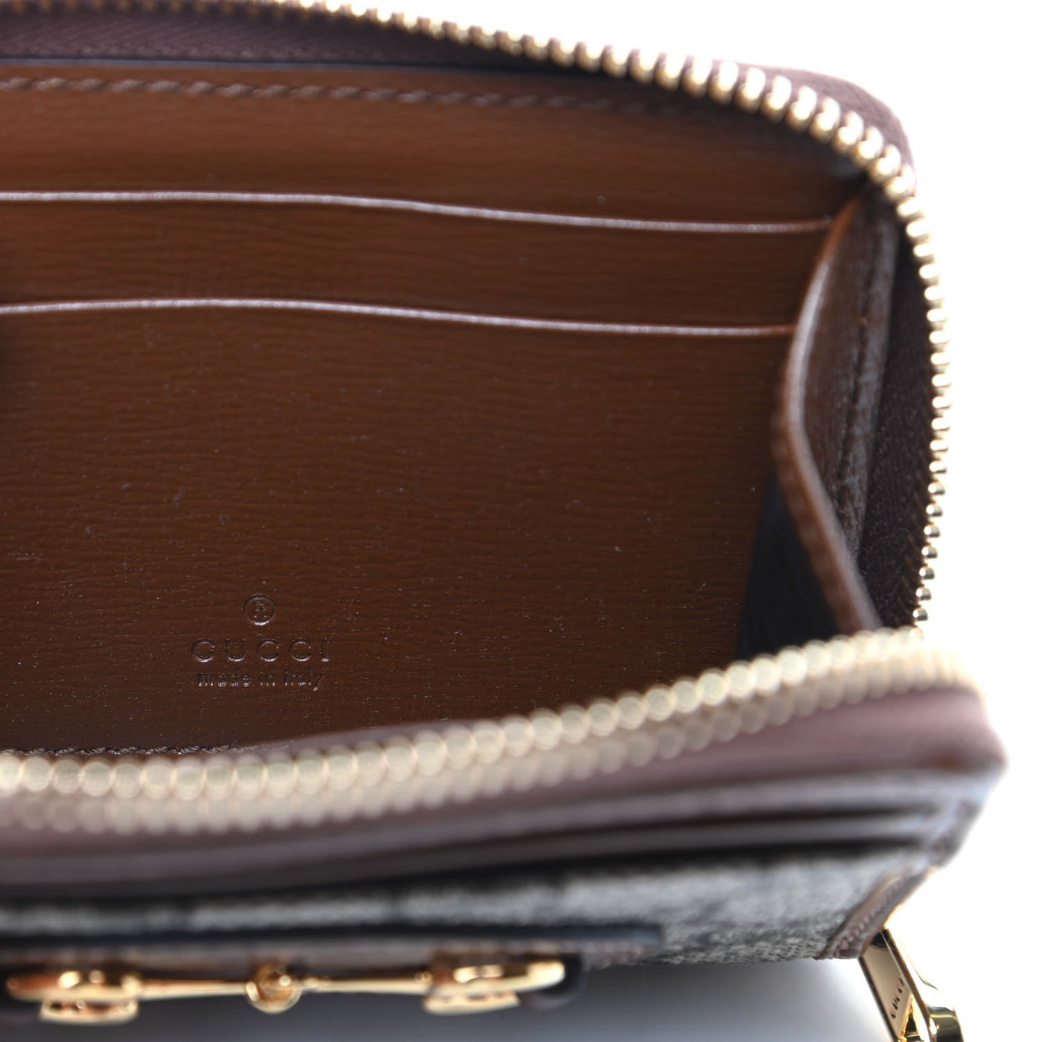 Gucci GG Supreme Monogram Azalea Calfskin Horsebit 1955 Zip Around ID Card Case Wallet Beige Ebony Brown Sugar 6 of 9