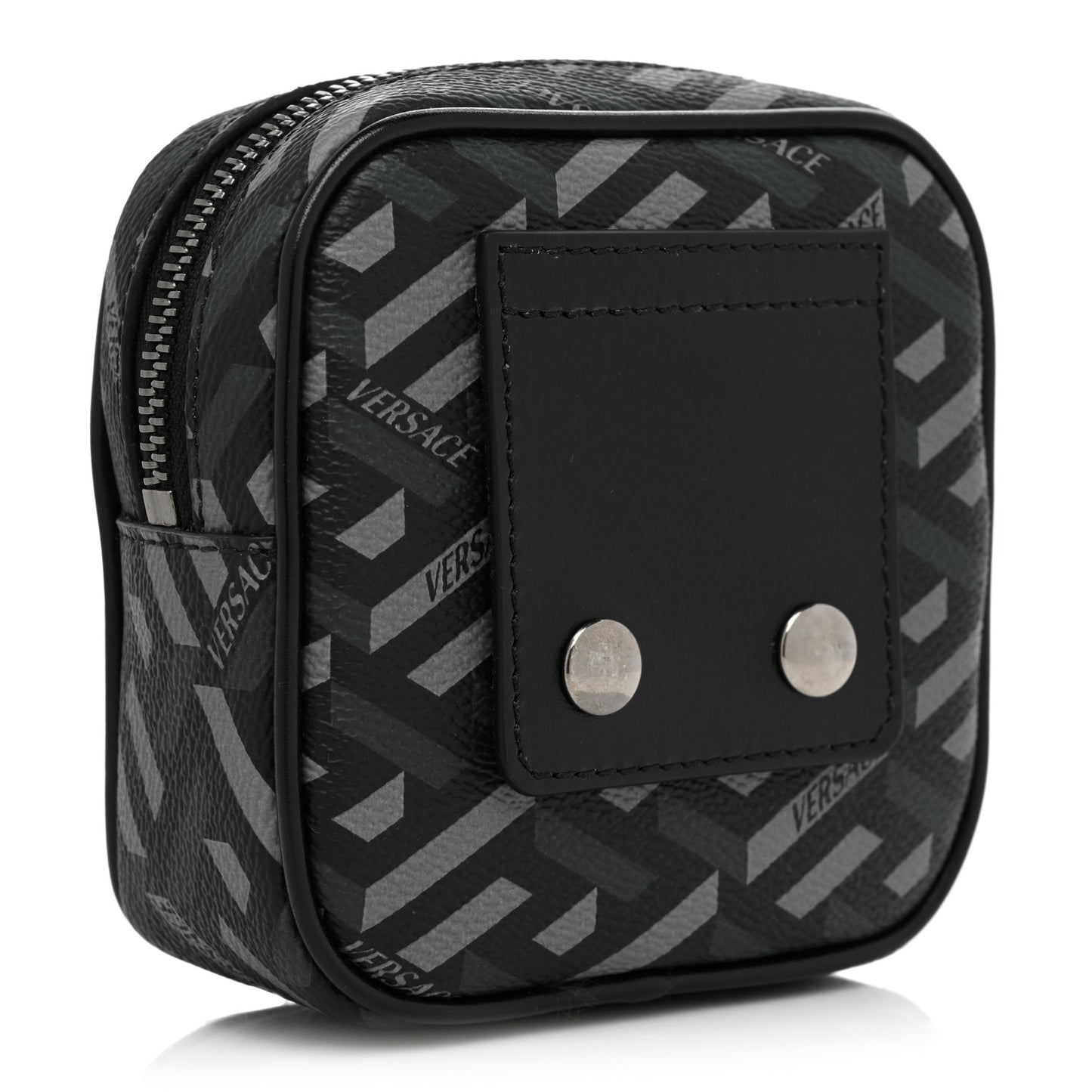 Coated Canvas Calfskin La Greca Square Zip Pouch Black Gray