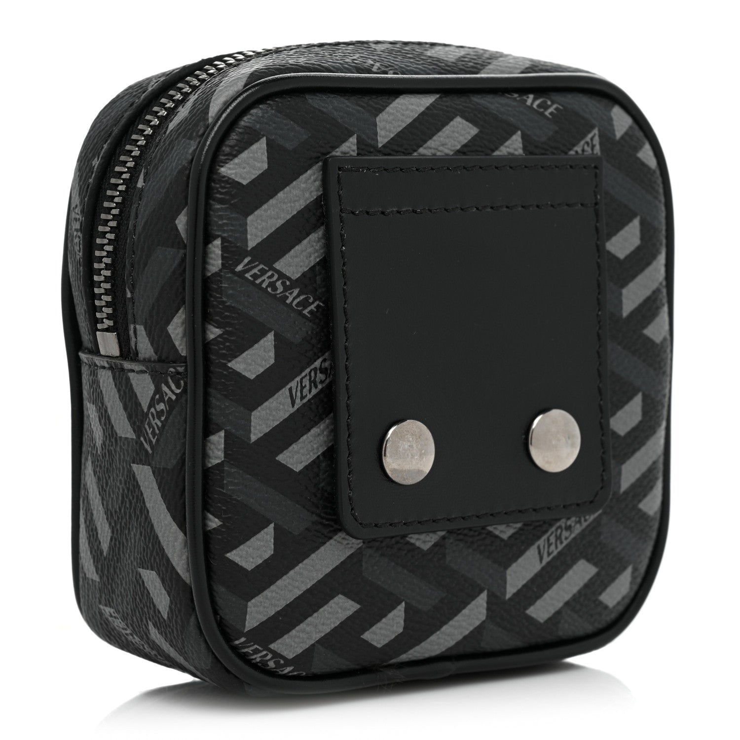 Versace Coated Canvas Calfskin La Greca Square Zip Pouch Black Gray 3 of 8