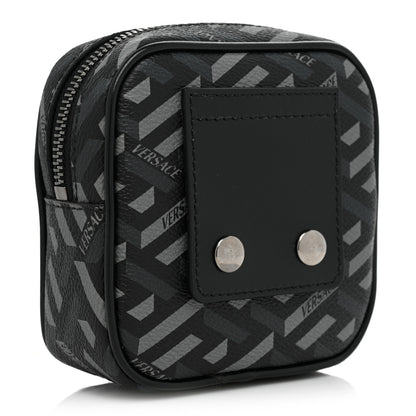 Versace Coated Canvas Calfskin La Greca Square Zip Pouch Black Gray 3 of 8