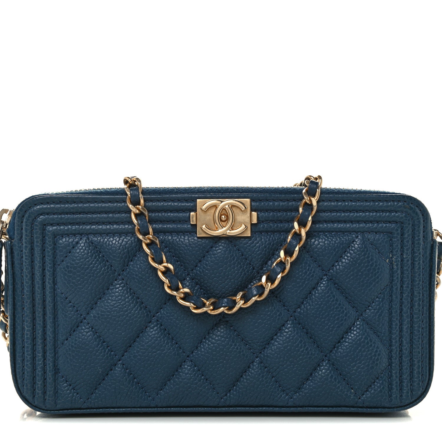 Chanel Caviar Quilted Small Boy Clutch With Chain Blue 8 of 10