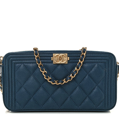 Chanel Caviar Quilted Small Boy Clutch With Chain Blue 8 of 10