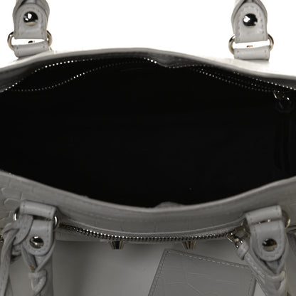 Balenciaga Matte Supple Lambskin Crocodile Embossed Classic Silver Hardware S City White 4 of 11