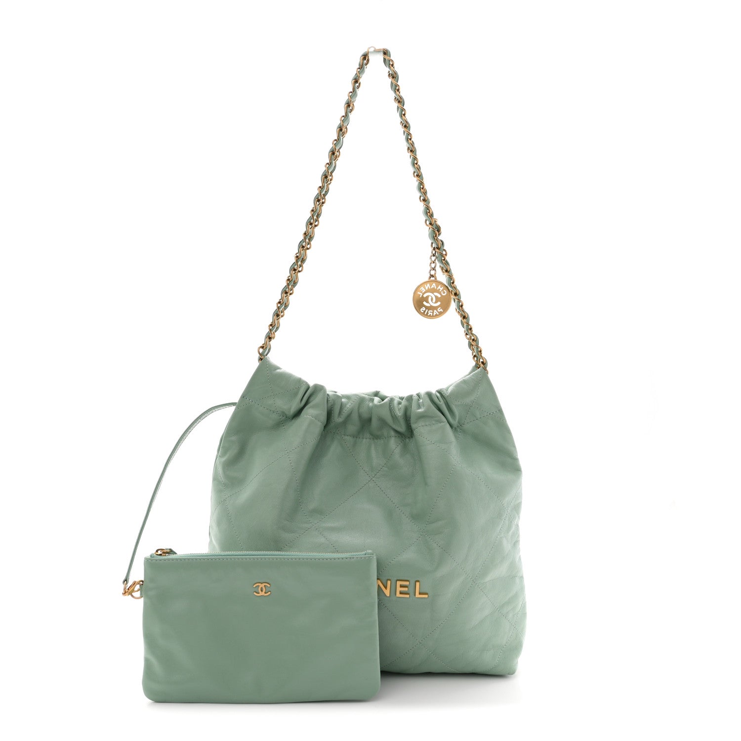 Chanel Shiny Calfskin Quilted Small Chanel 22 Light Green 3 of 11