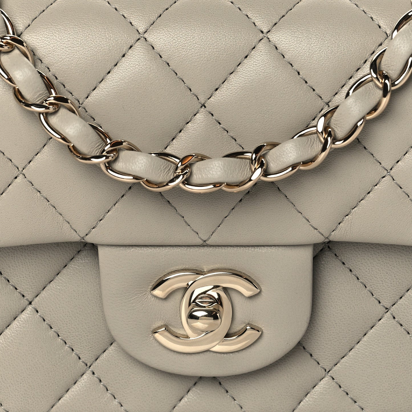 Lambskin Quilted Mini Rectangular Flap Grey