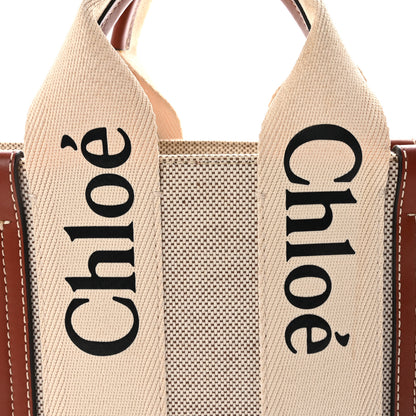 Chloe Cotton Calfskin Small Woody Ribbon Tote  White Brown 8 of 10