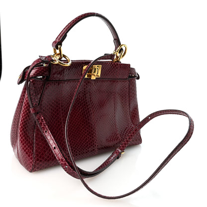 Fendi Snakeskin Shiny Nappa Mini Peekaboo Iconic Satchel Red 3 of 12