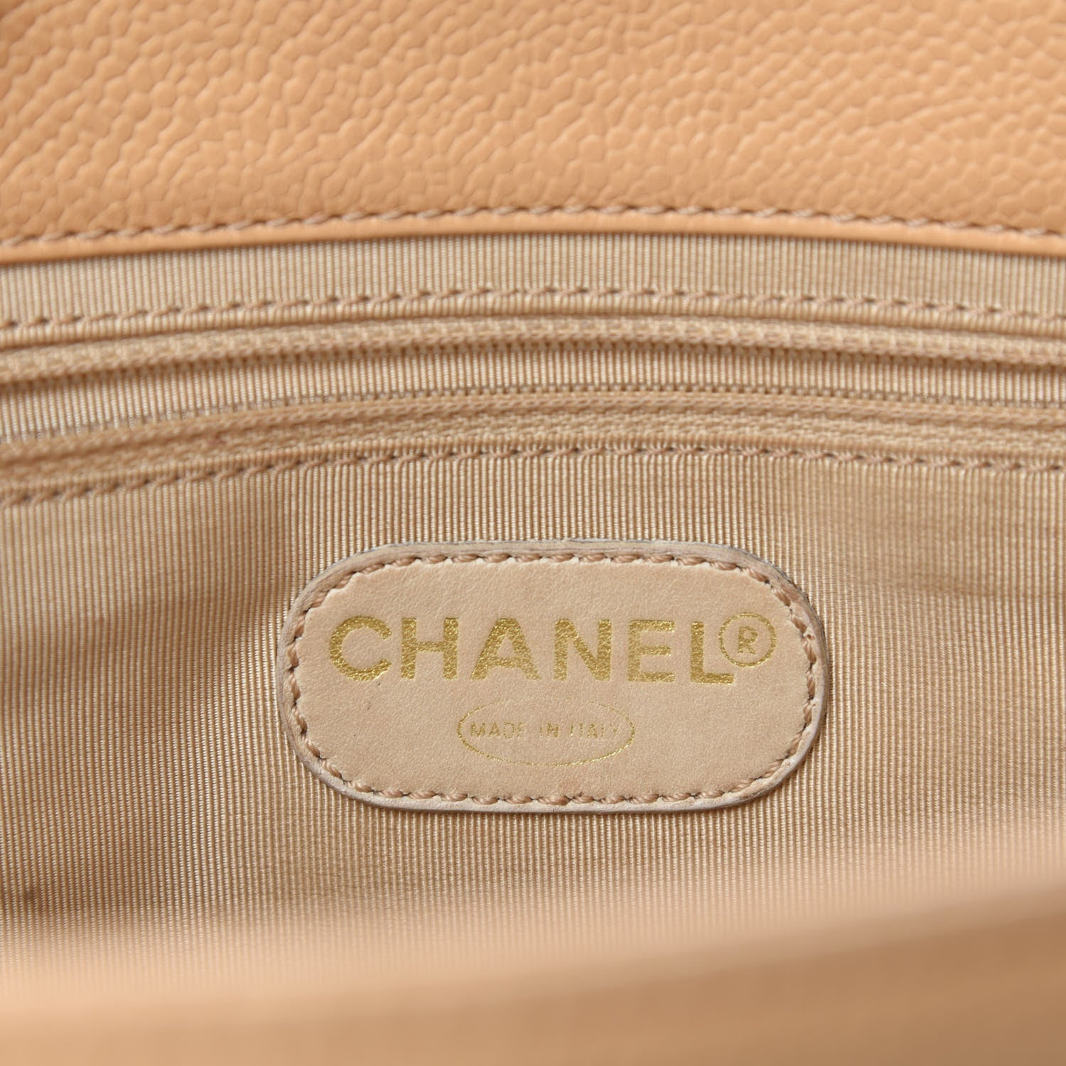 Chanel Caviar Logo Shoulder Bag Beige 16 of 18