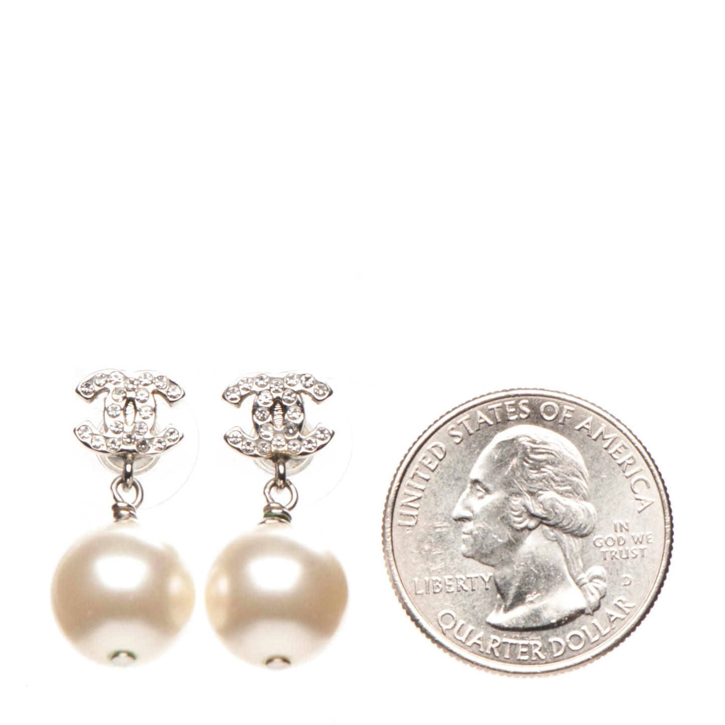 Crystal Pearl CC Drop Earrings Silver