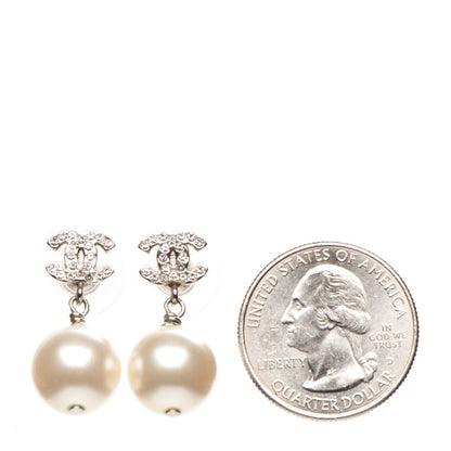 Chanel Crystal Pearl CC Drop Earrings Silver 2 of 4