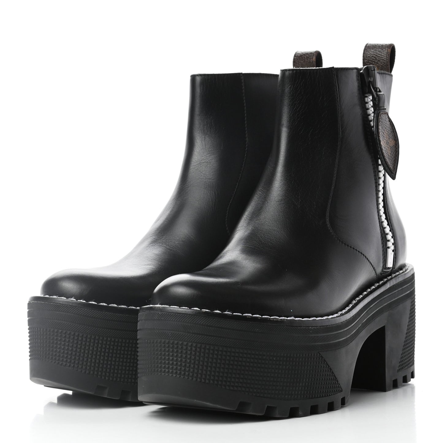 Calfskin Monogram Power Squad Flat Ankle Boots 36 Black