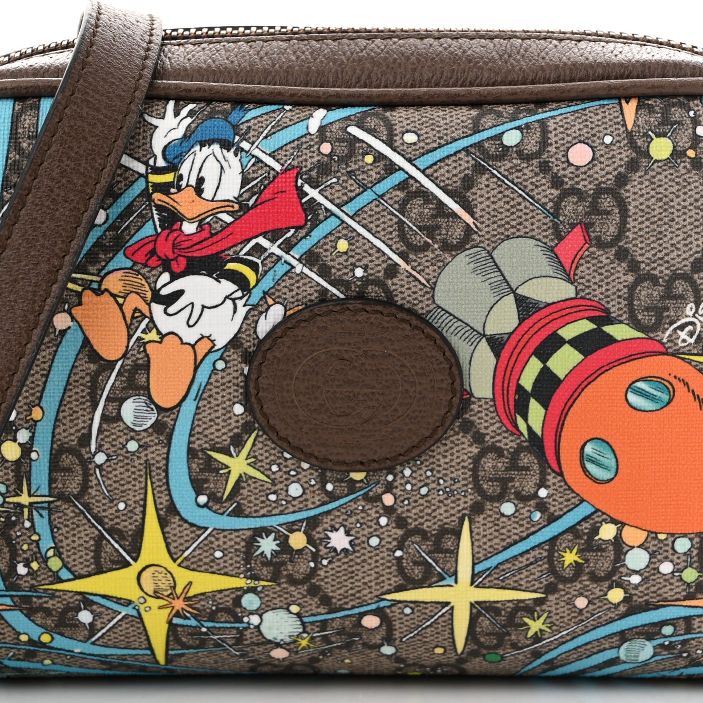 X DISNEY GG Supreme Monogram Donald Duck Interlocking G Shoulder Bag Beige Multicolor New Acero