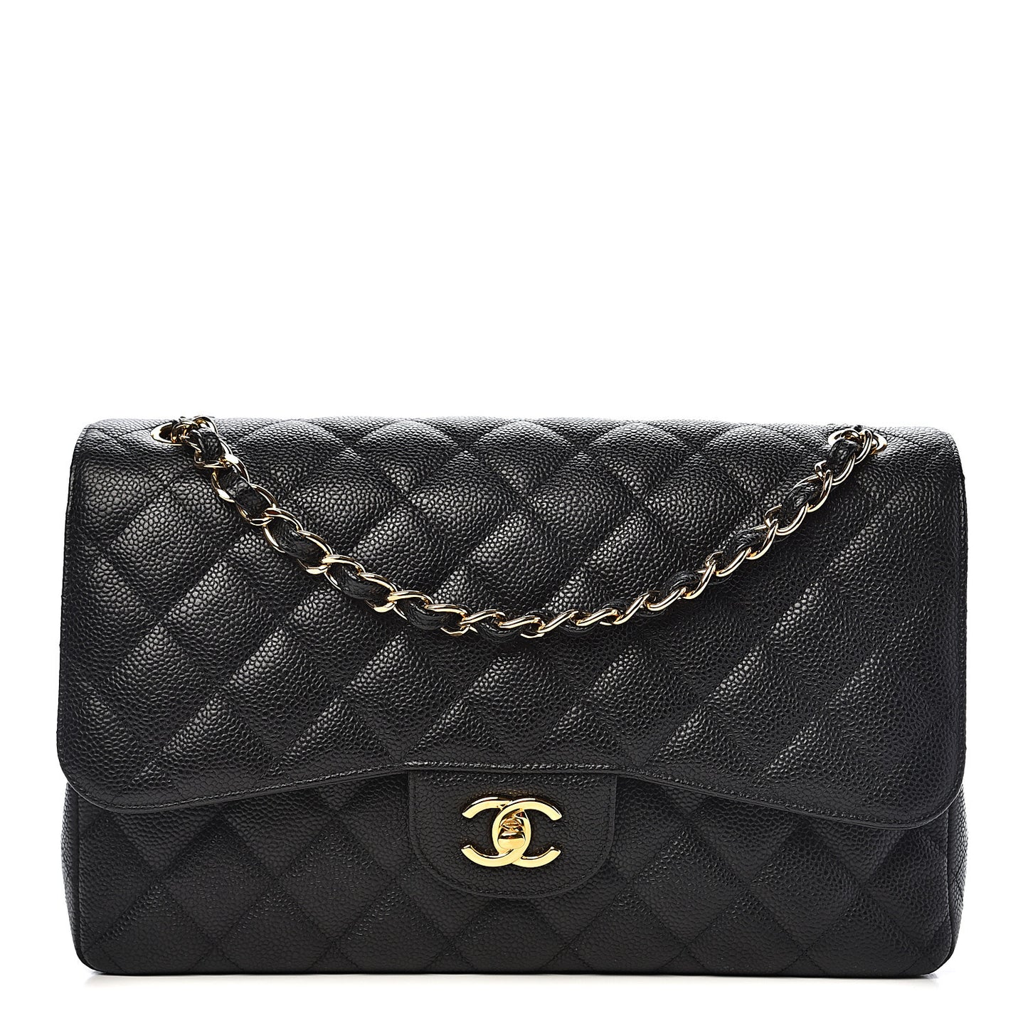 Caviar Quilted Jumbo Double Flap Black