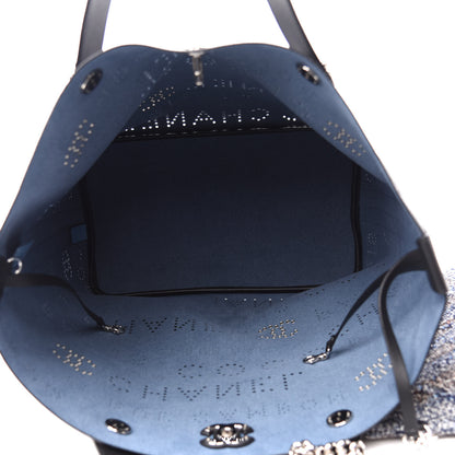 Chanel Calfskin Tweed Small Logo Eyelets Shopping Tote Black 6 of 11