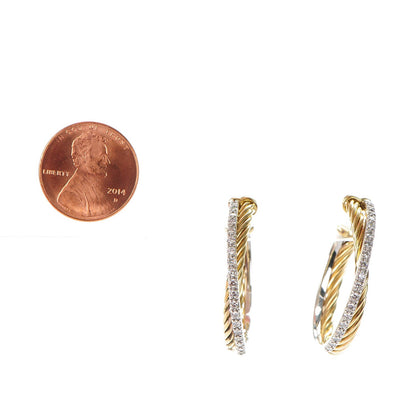 David Yurman 18K Yellow Gold Diamond Crossover Medium Hoop Earrings 2 of 5