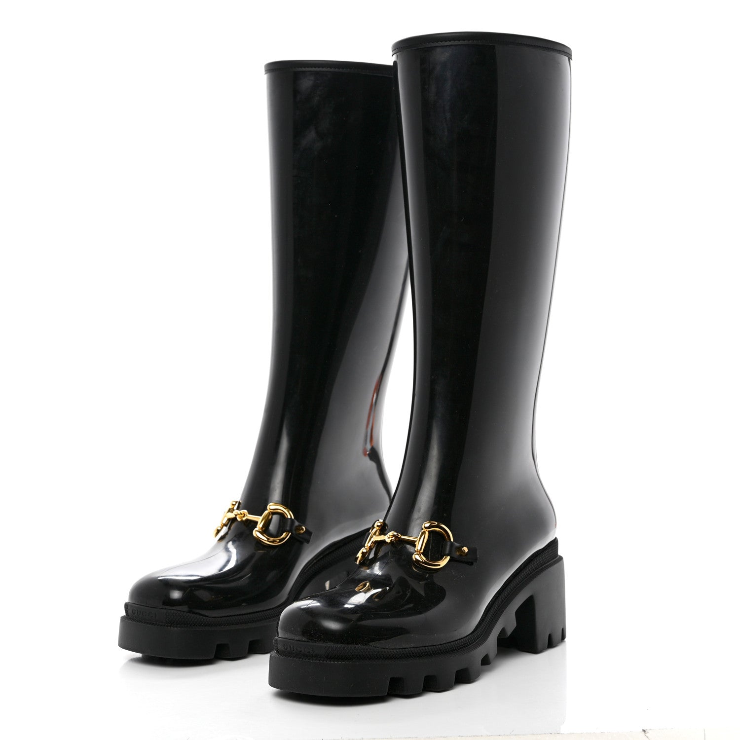 Gucci Rubber Horsebit Knee High Boots 40 Black 3 of 10