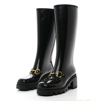 Gucci Rubber Horsebit Knee High Boots 40 Black 3 of 10