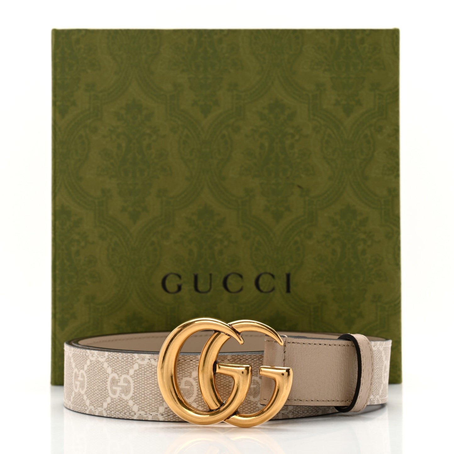 GG Supreme Monogram Calfskin Double G 30mm Belt 90 36 Beige Mystic White Oatmeal